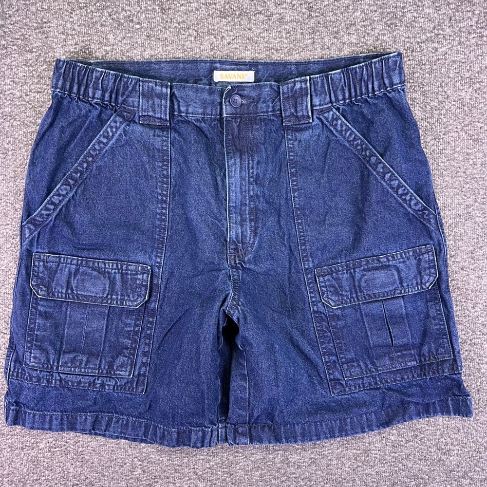 Savane Cargo Shorts Mens 34 Blue Denim Casual Outdoor Utility Pockets Hiking